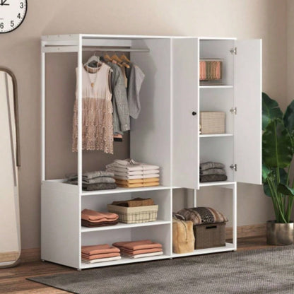 Wardrobe Closet, White Cabinet with Shelves, High wardrobe with 2 doors, some storage shelves, Large Clothing Storage with Hanging Rod Bedroom, Living/Laundry Room