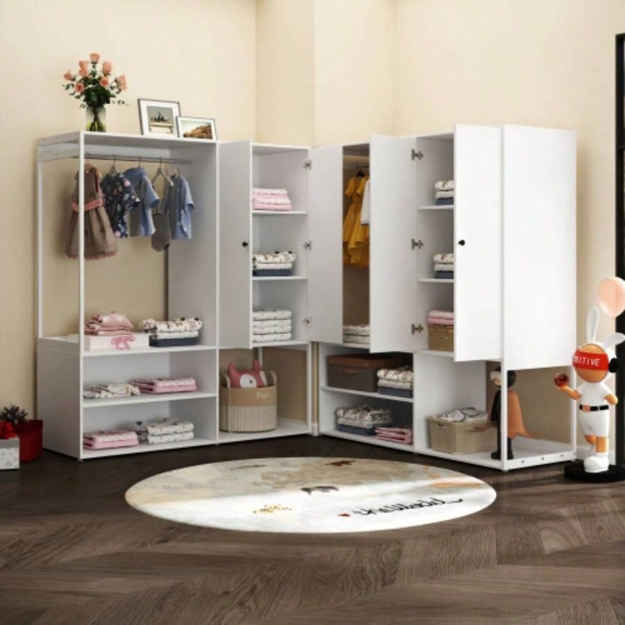 Wardrobe Closet, White Cabinet with Shelves, High wardrobe with 2 doors, some storage shelves, Large Clothing Storage with Hanging Rod Bedroom, Living/Laundry Room