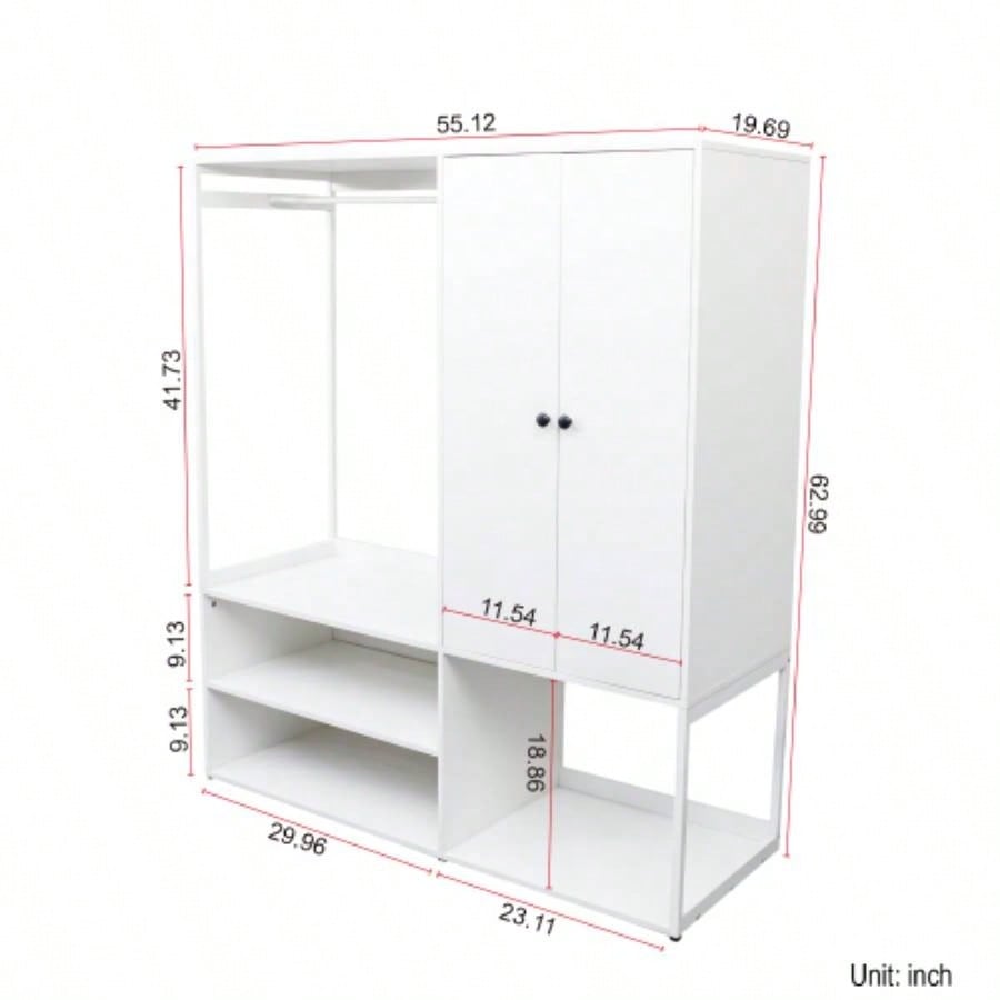 Wardrobe Closet, White Cabinet with Shelves, High wardrobe with 2 doors, some storage shelves, Large Clothing Storage with Hanging Rod Bedroom, Living/Laundry Room