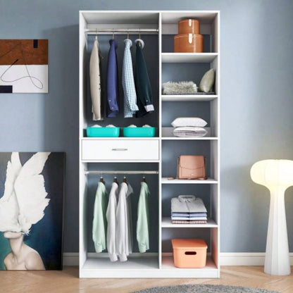 Wardrobe Closet, White Cabinet with Shelves, High wardrobe with 2 doors, some storage shelves, Large Clothing Storage with Hanging Rod Bedroom, Living/Laundry Room