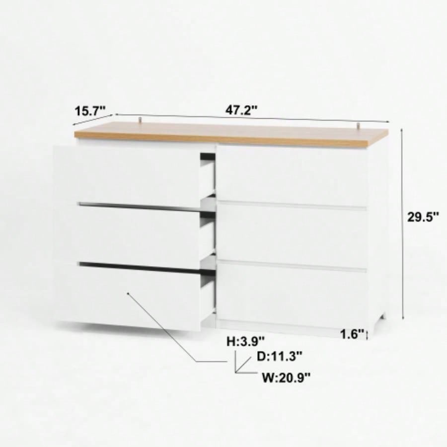 6 Drawer Storage Cabinet, Dresser, Wood Storage Tower Clothes Organizer, Wide Chest of 6 Drawers, Large Storage Space Bedroom, Hallway, Entryway Living Room