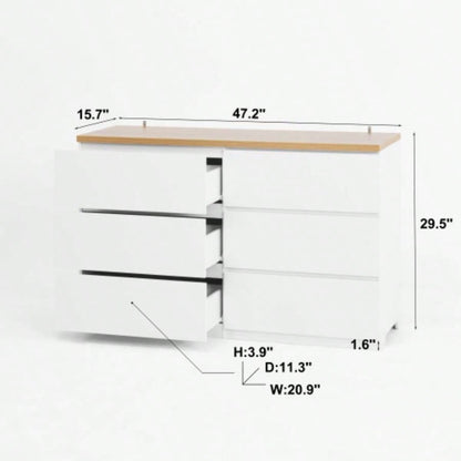 6 Drawer Storage Cabinet, Dresser, Wood Storage Tower Clothes Organizer, Wide Chest of 6 Drawers, Large Storage Space Bedroom, Hallway, Entryway Living Room
