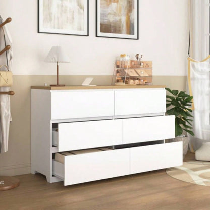 6 Drawer Storage Cabinet, Dresser, Wood Storage Tower Clothes Organizer, Wide Chest of 6 Drawers, Large Storage Space Bedroom, Hallway, Entryway Living Room