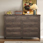 Wood Rustic Storage Dresser with 9 Drawers and Silver Handle, White