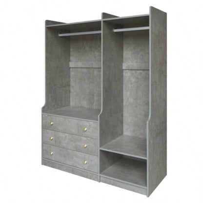 Open Wooden Wardrobe Storage Bedroom, Gray