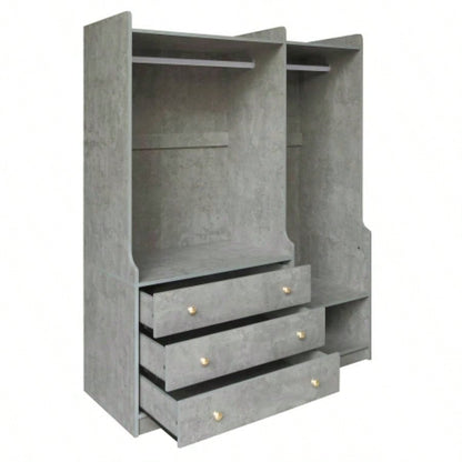 Open Wooden Wardrobe Storage Bedroom, Gray