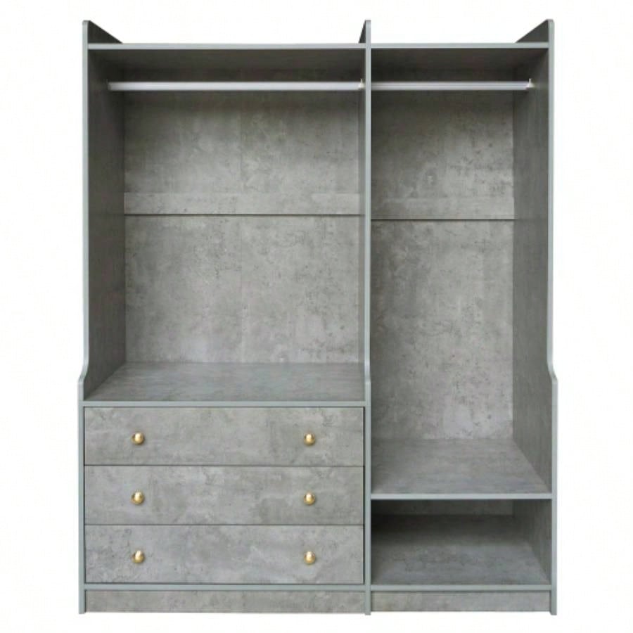 Open Wooden Wardrobe Storage Bedroom, Gray