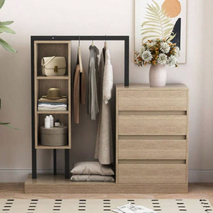 Wardrobe with 4 Drawers and 3 Shelves, Natural