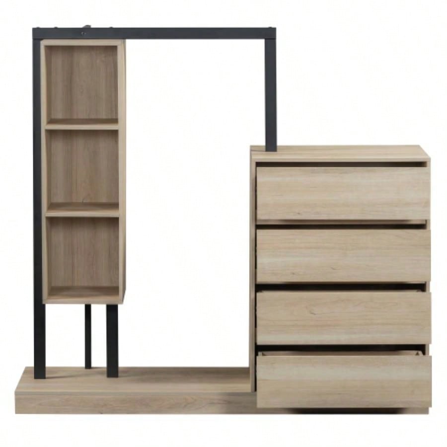 Wardrobe with 4 Drawers and 3 Shelves, Natural