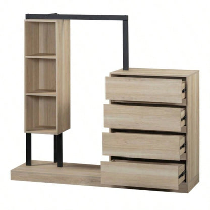 Wardrobe with 4 Drawers and 3 Shelves, Natural