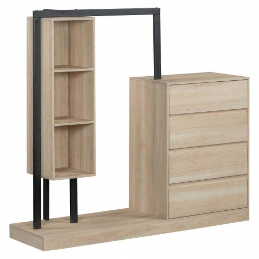 Wardrobe with 4 Drawers and 3 Shelves, Natural