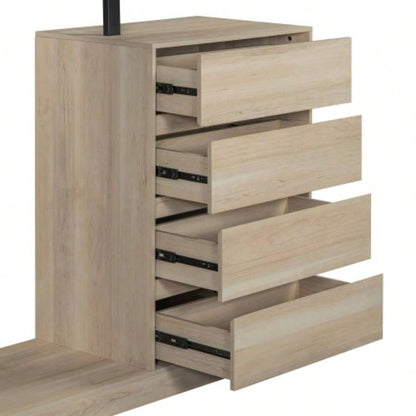 Wardrobe with 4 Drawers and 3 Shelves, Natural