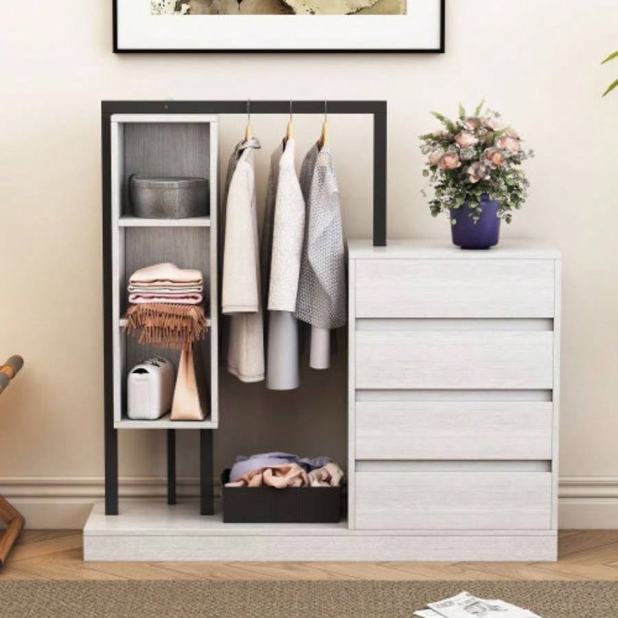 Wardrobe with 4 Drawers and 3 Shelves, Natural