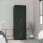 Armoire 70H, Double Door Cabinet, Two Drawers, Metal Handles, Rod, Black