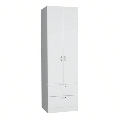 Armoire Wardrove 76 H, Hanging Rod, 2 Drawers, 1 Shelf, White