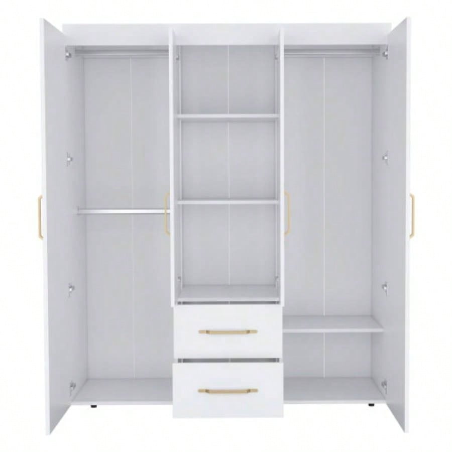 Wardrobe, Deluxe Armoire with Multiple Storage Options and Metal Accents, White