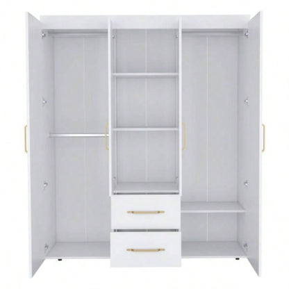 Wardrobe, Deluxe Armoire with Multiple Storage Options and Metal Accents, White