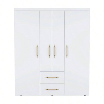 Wardrobe, Deluxe Armoire with Multiple Storage Options and Metal Accents, White