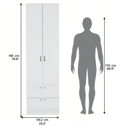 Armoire Wardrove 76 H, Hanging Rod, 2 Drawers, 1 Shelf, White