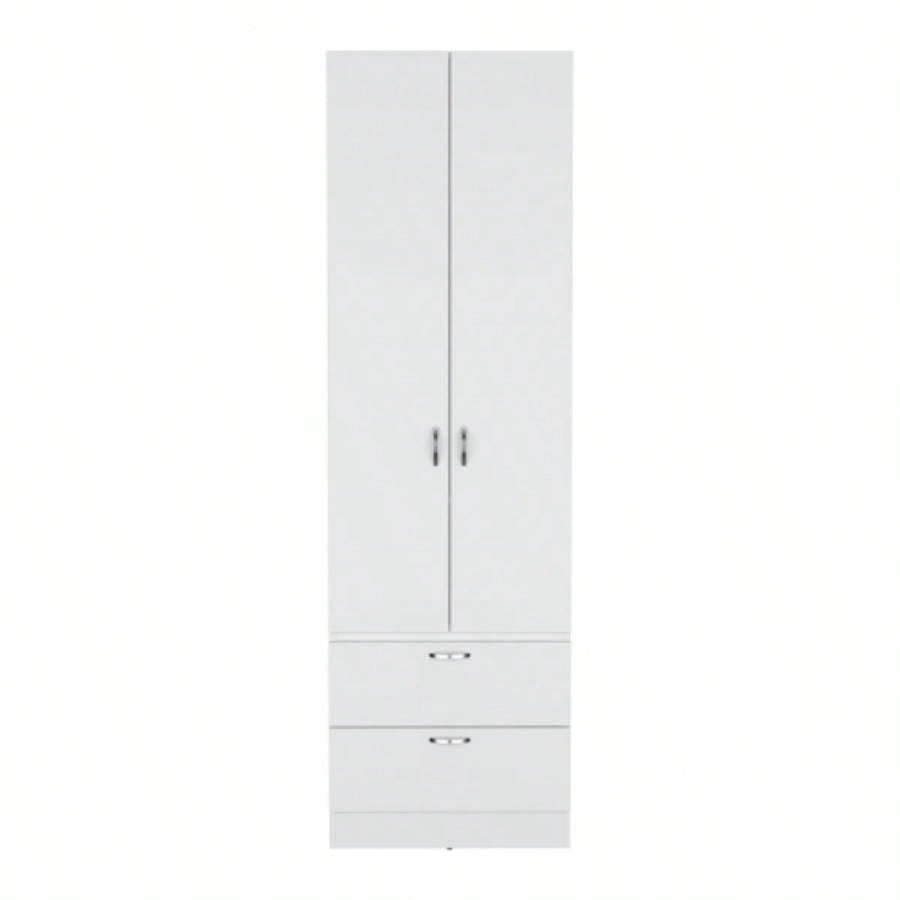 Armoire Wardrove 76 H, Hanging Rod, 2 Drawers, 1 Shelf, White