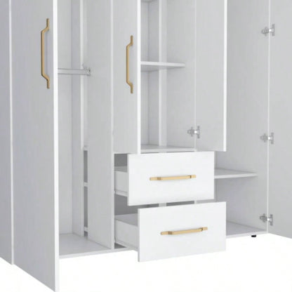 Wardrobe, Deluxe Armoire with Multiple Storage Options and Metal Accents, White