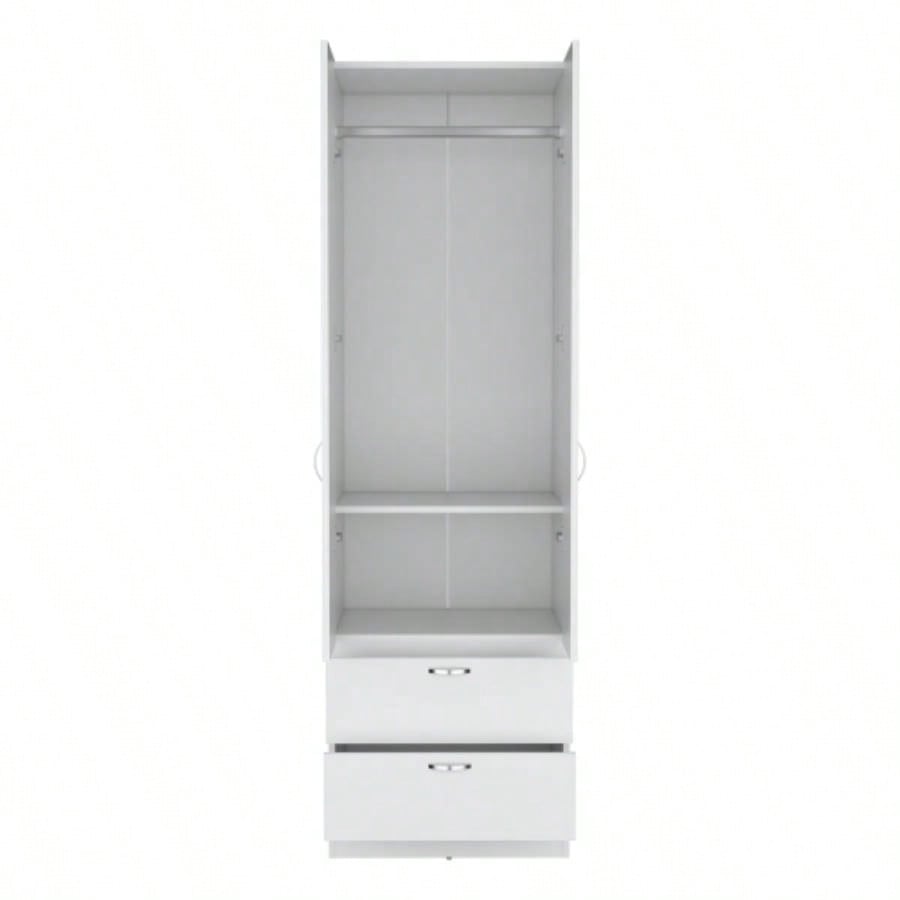 Armoire Wardrove 76 H, Hanging Rod, 2 Drawers, 1 Shelf, White