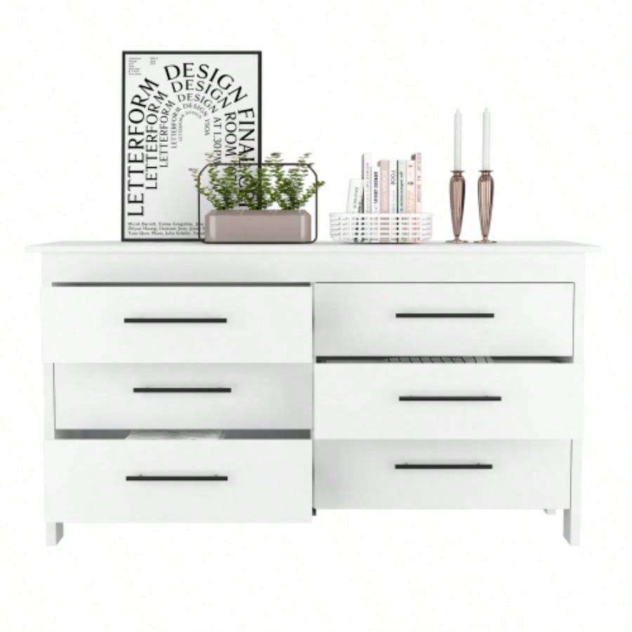 Double Dresser, Four, 6 Drawer, Superior Top, White