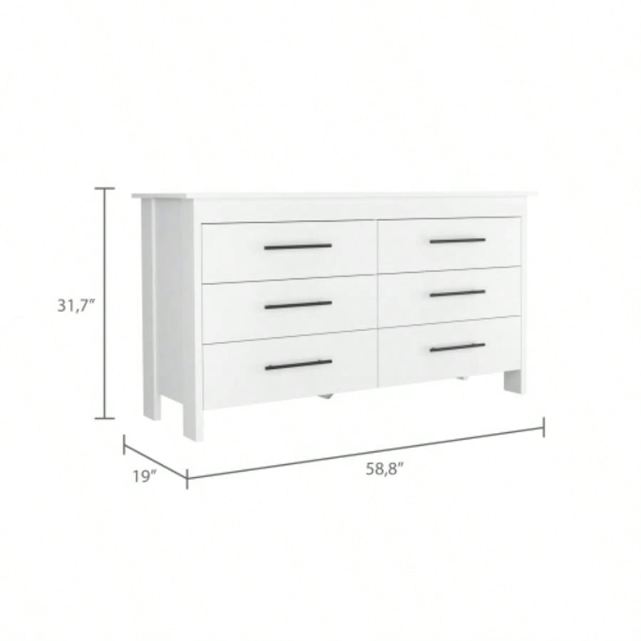 Double Dresser, Four, 6 Drawer, Superior Top, White