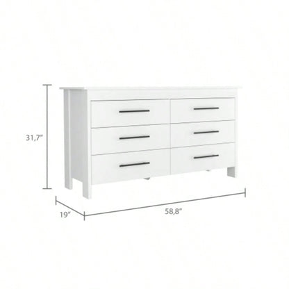 Double Dresser, Four, 6 Drawer, Superior Top, White