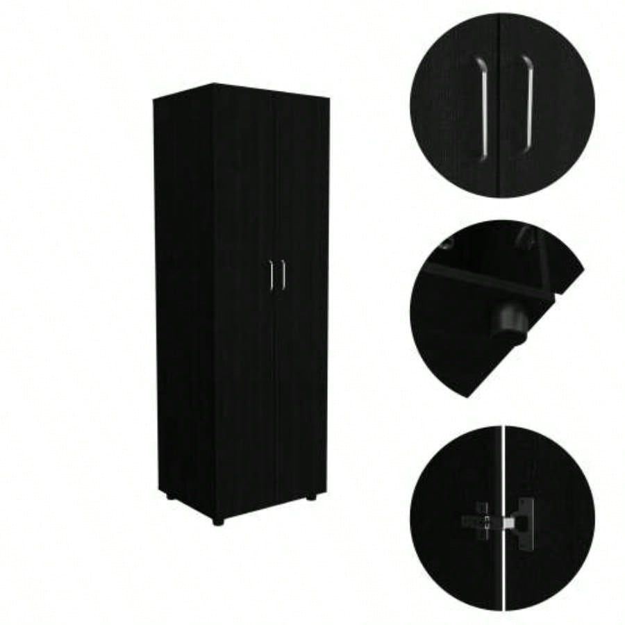 Armoire - organiser 70.8H, Two Shelves, Rod, Double Door Cabinet Armoire, Black