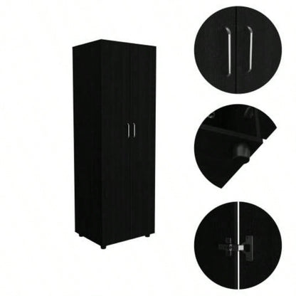 Armoire - organiser 70.8H, Two Shelves, Rod, Double Door Cabinet Armoire, Black