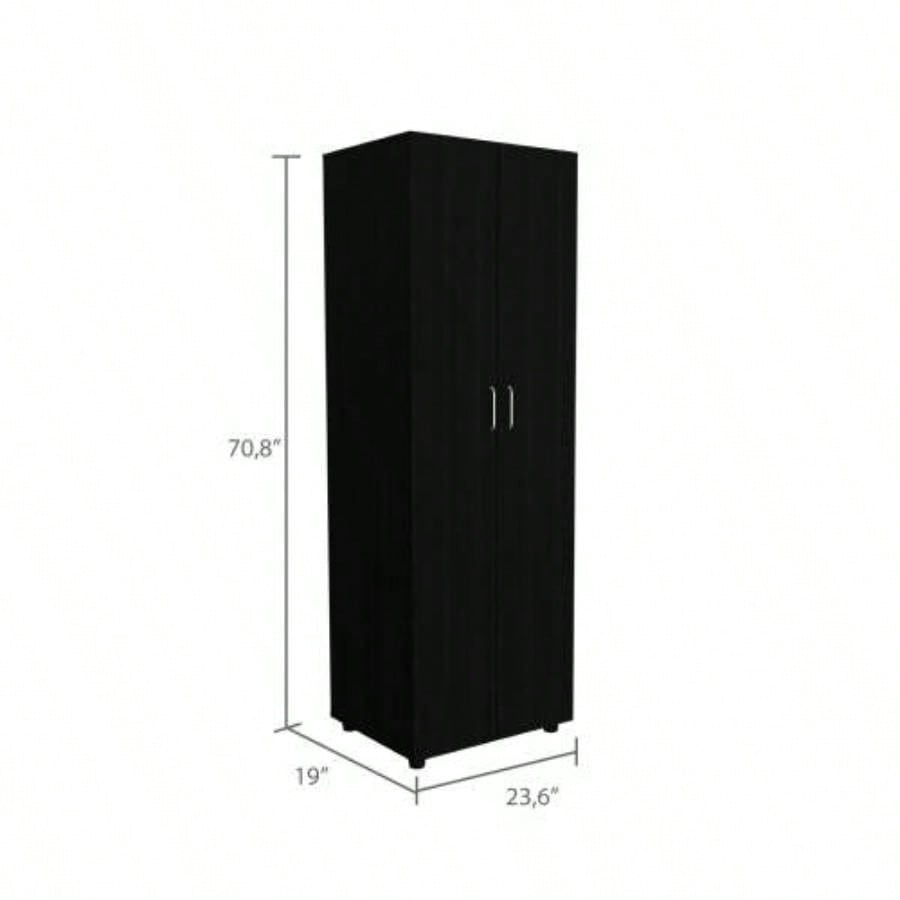 Armoire - organiser 70.8H, Two Shelves, Rod, Double Door Cabinet Armoire, Black