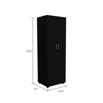 Armoire - organiser 70.8H, Two Shelves, Rod, Double Door Cabinet Armoire, Black