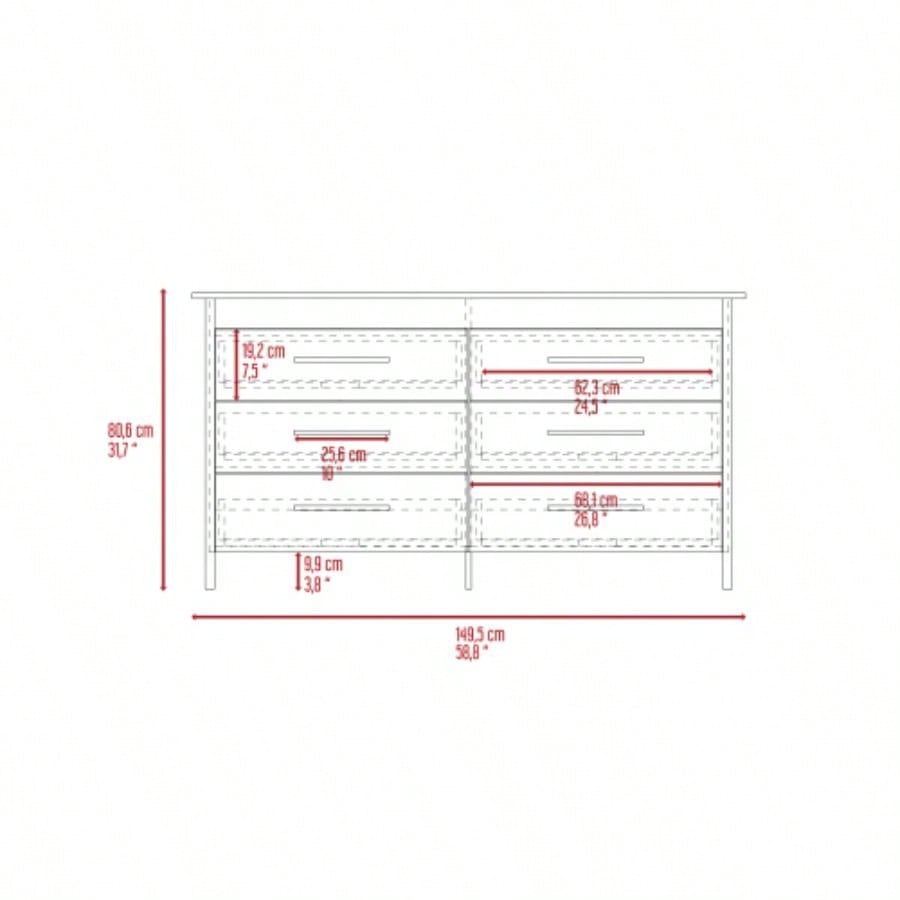 Double Dresser, Four, 6 Drawer, Superior Top, White