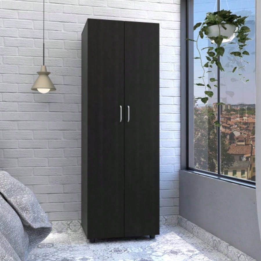Armoire - organiser 70.8H, Two Shelves, Rod, Double Door Cabinet Armoire, Black