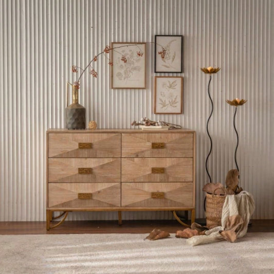 6 Drawers Dresser, Modern Dressers Chests of Drawers, TV Stand, Light Wood Dresser Bedroom, Living Room, Hallway