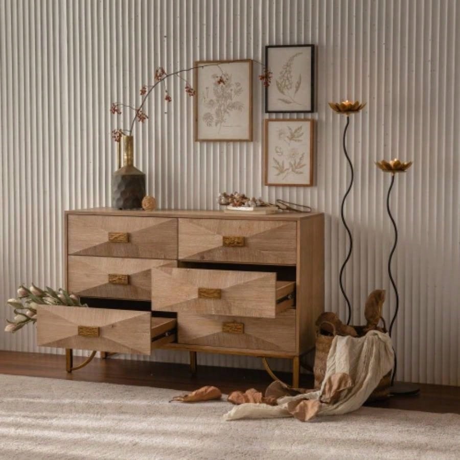 6 Drawers Dresser, Modern Dressers Chests of Drawers, TV Stand, Light Wood Dresser Bedroom, Living Room, Hallway