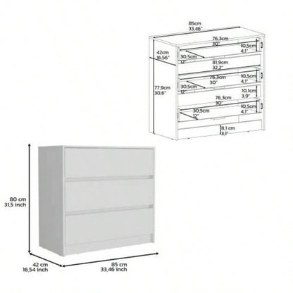 Dresser 31H, 3 Drawers, Chest of Drawers, White