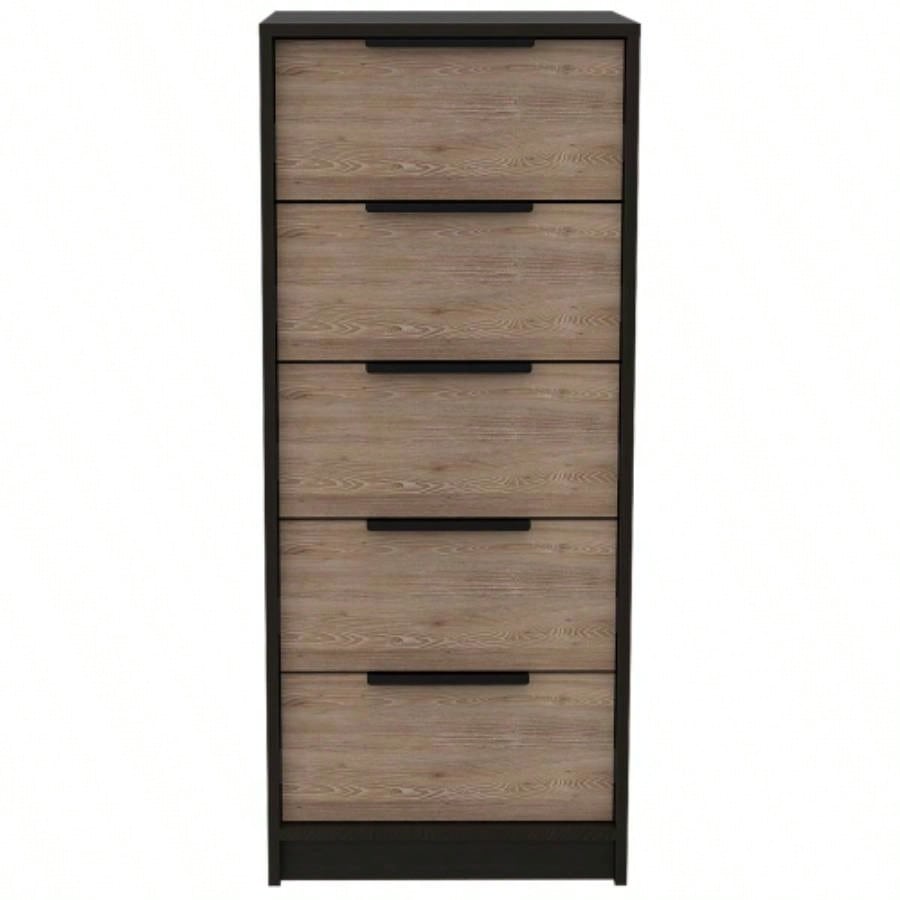 Dresser 42H, 5 Drawer, Vertical Dresser, Black/ Light Oak