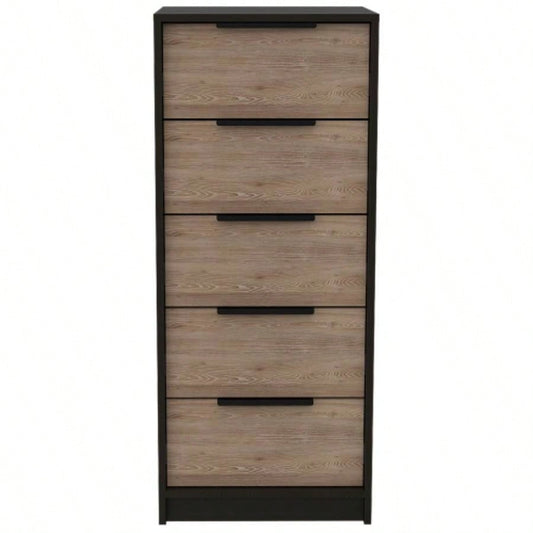 Dresser 42H, 5 Drawer, Vertical Dresser, Black/ Light Oak