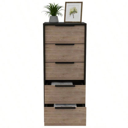 Dresser 42H, 5 Drawer, Vertical Dresser, Black/ Light Oak