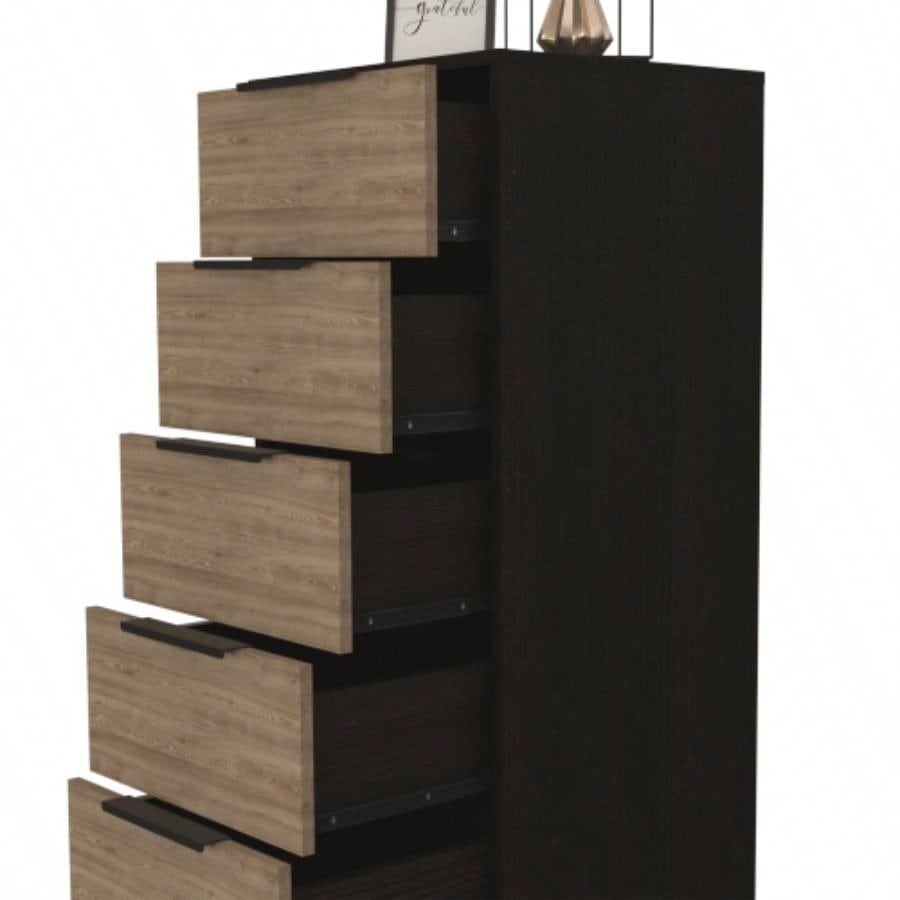 Dresser 42H, 5 Drawer, Vertical Dresser, Black/ Light Oak