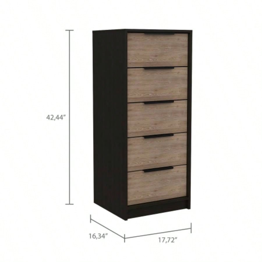 Dresser 42H, 5 Drawer, Vertical Dresser, Black/ Light Oak