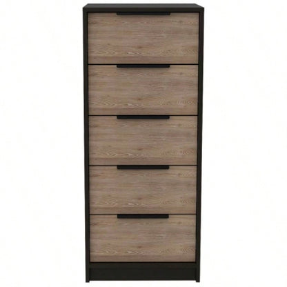 Dresser 42H, 5 Drawer, Vertical Dresser, Black/ Light Oak