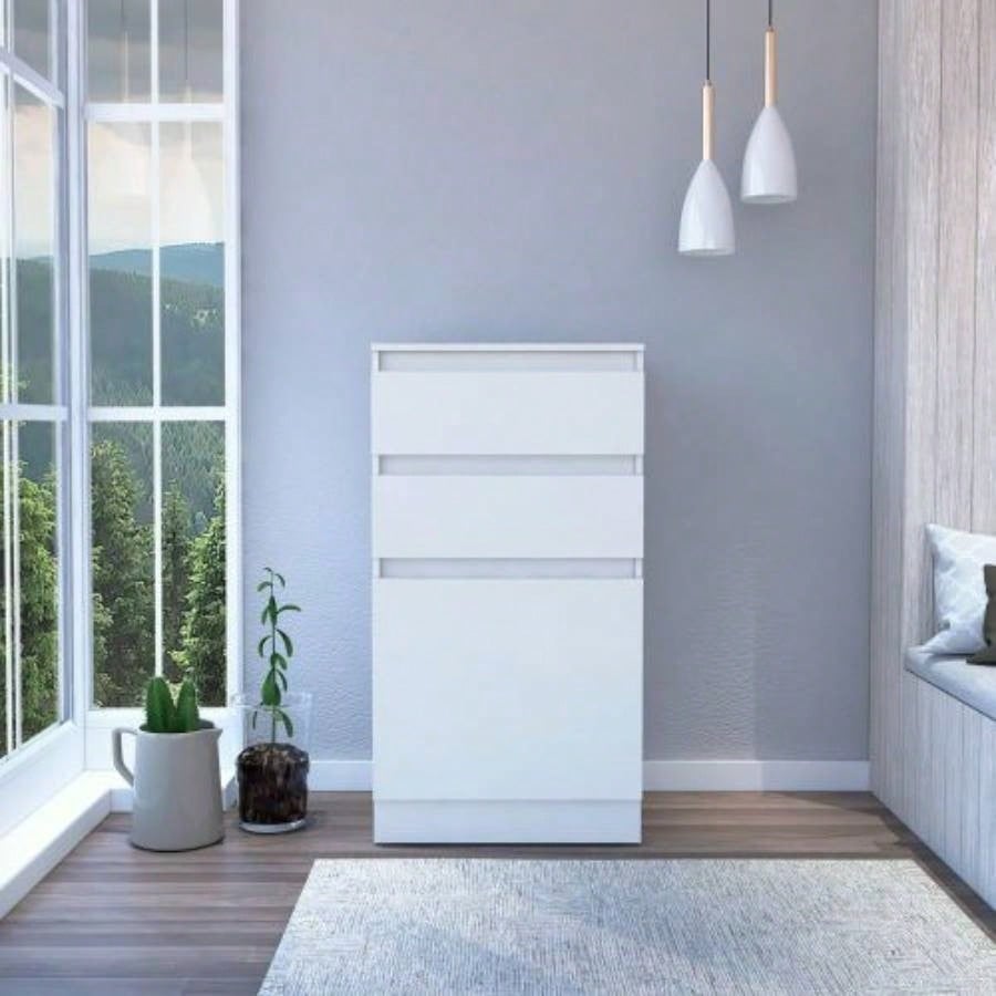 Dresser 43H, Jewelry Box, Mirror, Single Door Cabinet, Two Drawers, White