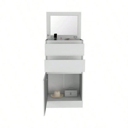 Dresser 43H, Jewelry Box, Mirror, Single Door Cabinet, Two Drawers, White