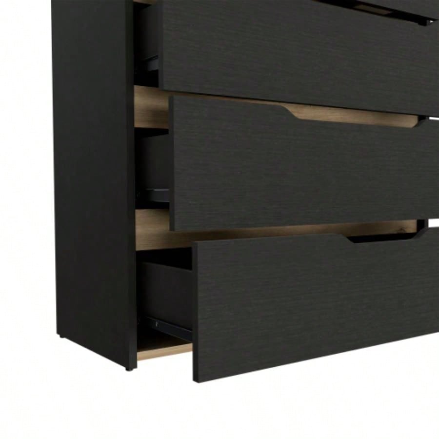 Drawer Dresser 35H, Four Drawers, Superior Top, Black/ Light Oak