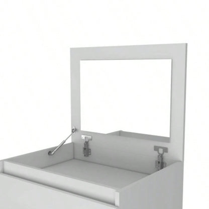 Dresser 43H, Jewelry Box, Mirror, Single Door Cabinet, Two Drawers, White