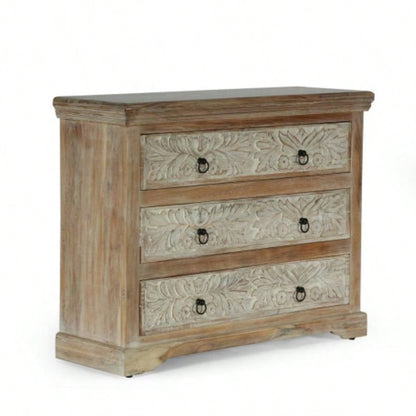Acacia Wood 3 Drawer Dresser, 40 Inches Wide Accent Storage Cabinet