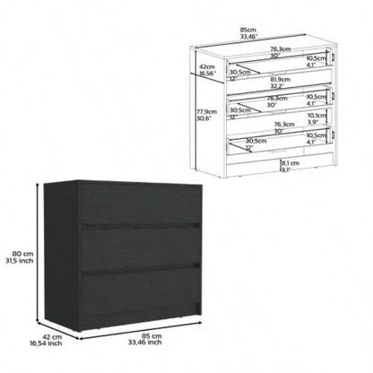 Dresser 31H, 3 Drawers, Chest of Drawers, Black